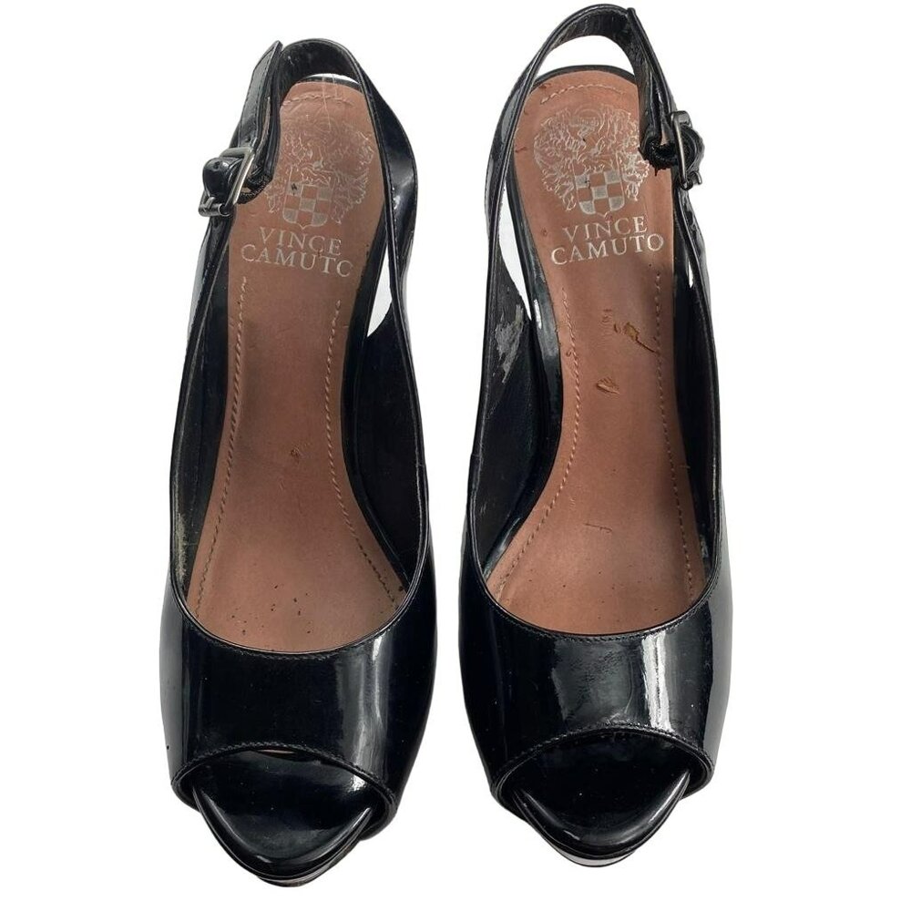 Vince Camuto Black Sculptural Stiletto Heel Sandals  Faceted Geometric Heel Sz 6